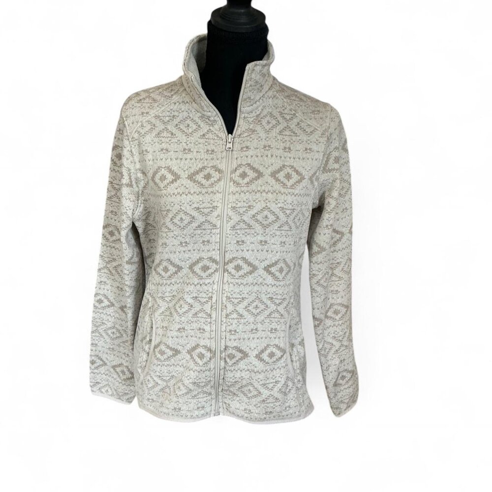 Eddie‎ Bauer Full Zip Fleece Jacket Women’s Beige Nordic Tribal Print Medium